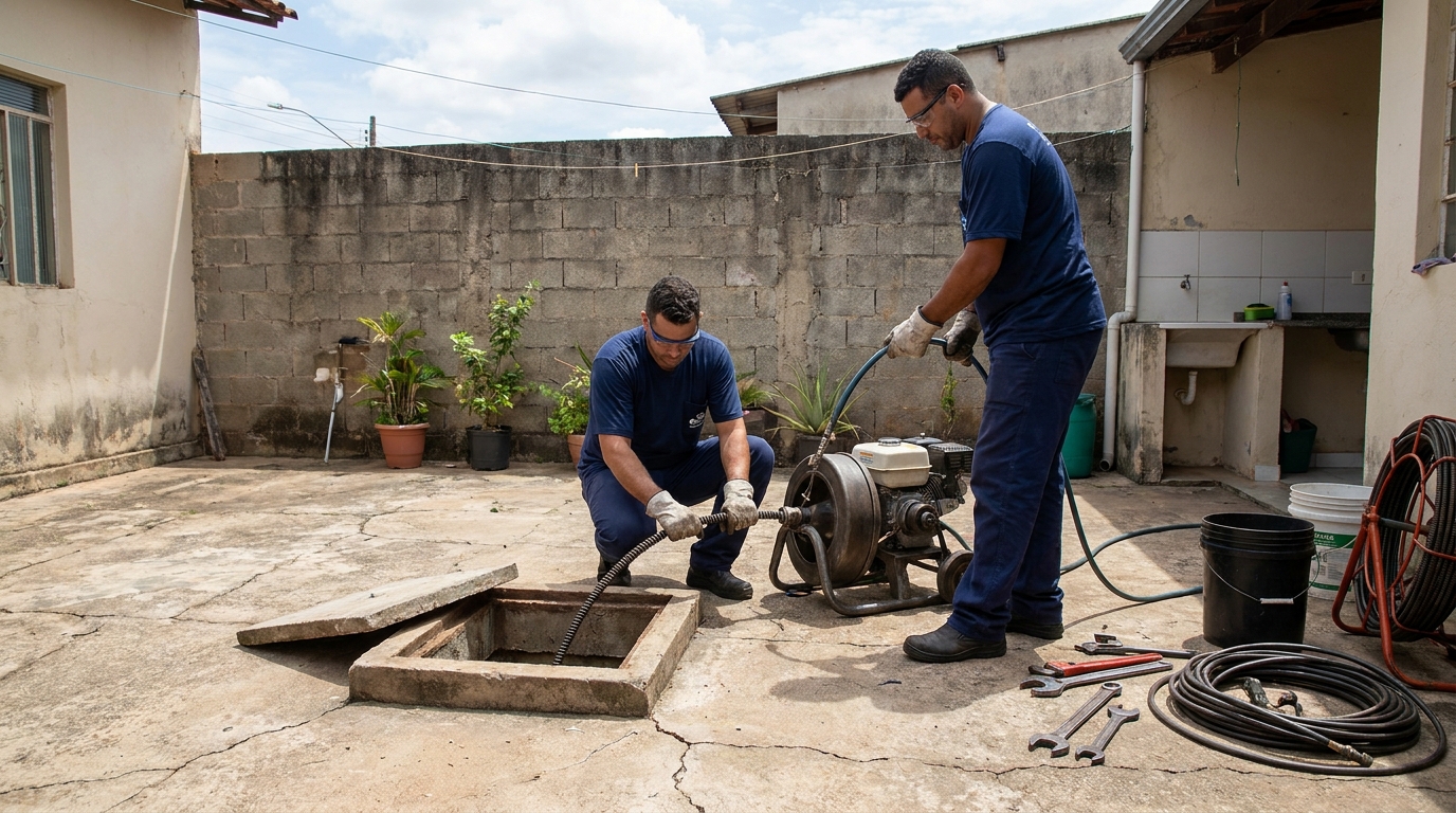 Desentupimento de esgoto residencial em Betim‑MG