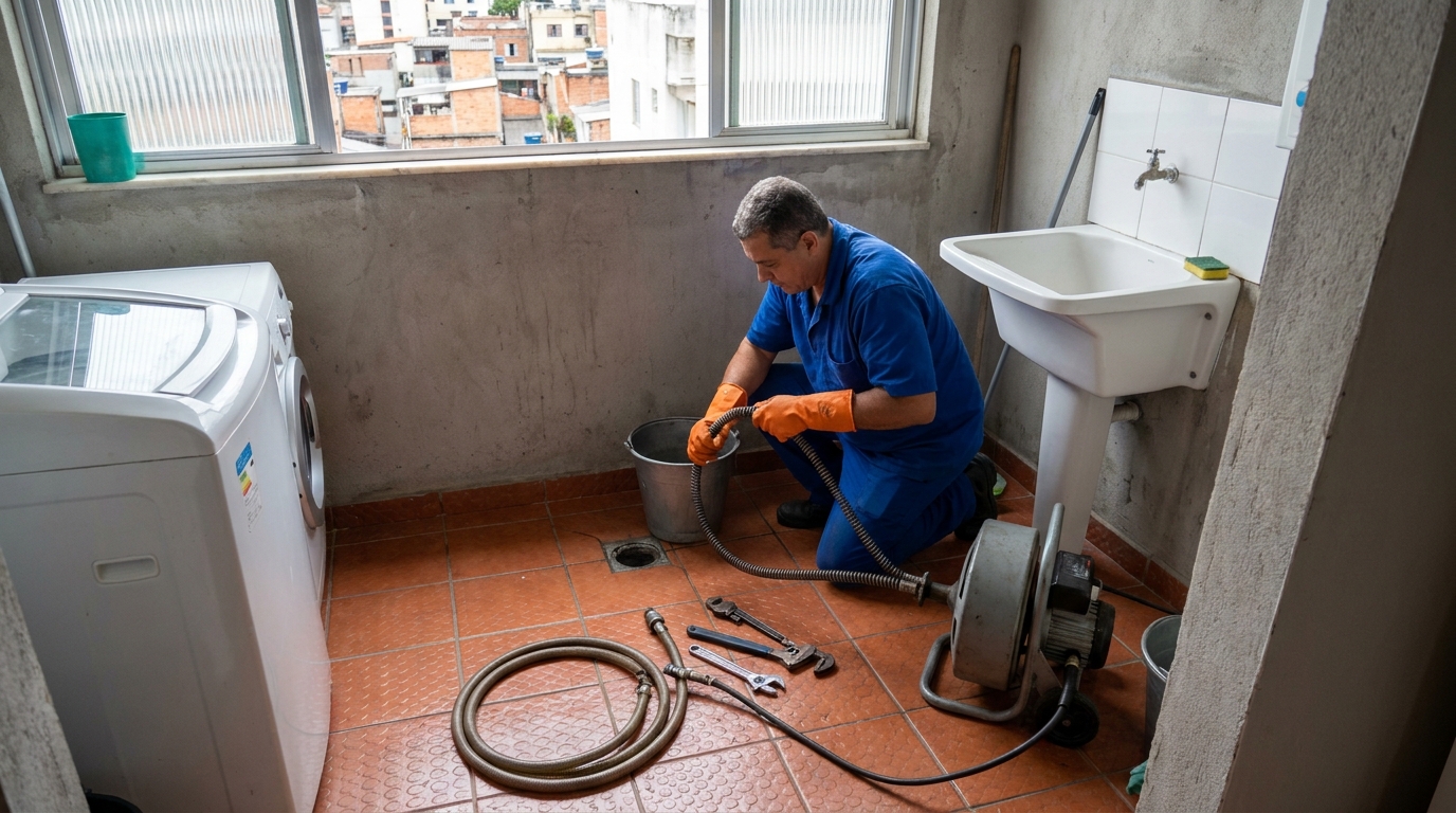 Desentupimento de ralo com equipamento em Betim‑MG