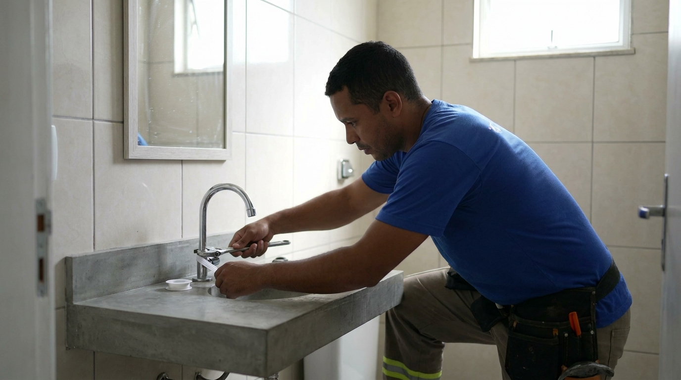 Encanador instalando torneira em Betim‑MG